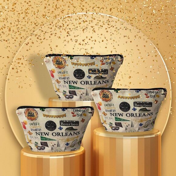 Chic New Orleans Themed Cosmetic Zipper Pouch Bag - Perfect for Travel and Mardi - Picture 5 of 5